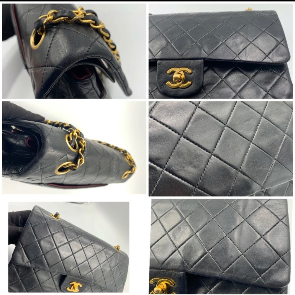 Authentic CHANEL Lambskin Double Chain Double Medium Flap Bag black/gold - Picture 6 of 13
